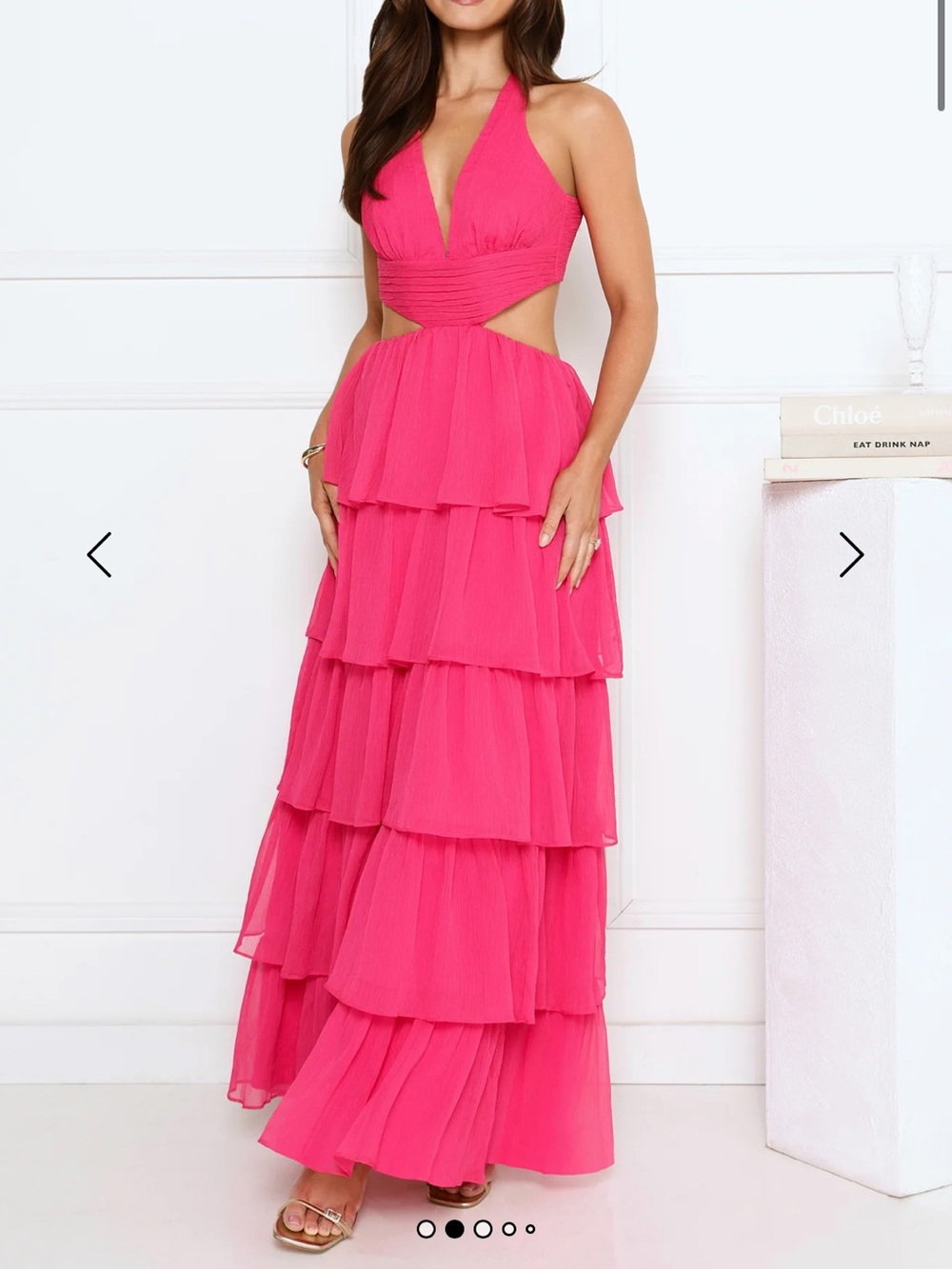 Hello Molly Hot Pink CASCADING ROMANCE MAXI DRESS PINK SIZE M